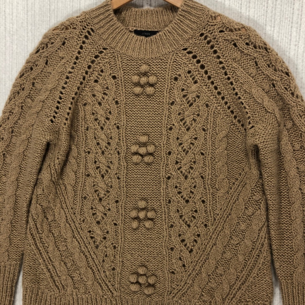 J Crew Womens XS Beige Cable Knit Alpaca Blend Open Knit Sweater Pullover